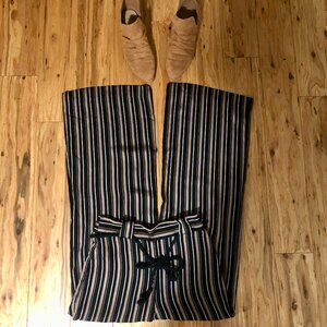 H&M Black & Beige Striped Wide-Leg Pants Rope Tie | Size 6